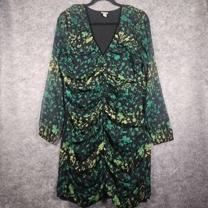 A New Day Long Sleeve Chiffon Side Zipper Floral Ruched Mini Dress Size Large